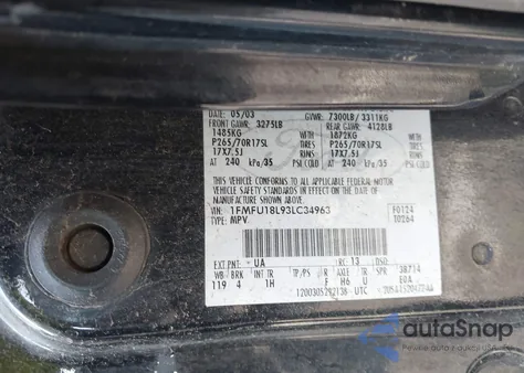 2003 Ford Expedition Eddie Bauer из США, поврежденный, VIN 1FMFU18L93LC34963